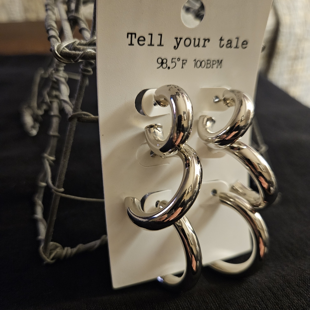 Silver Plated Hoop Earrings Set